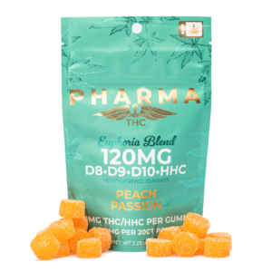 PharmaTHC Euphoria Blend Gummies – Peach Passion (1000 mg Delta 8 + 240 mg Delta 9 + 660 mg Delta 10 + 500 mg HHC Total)